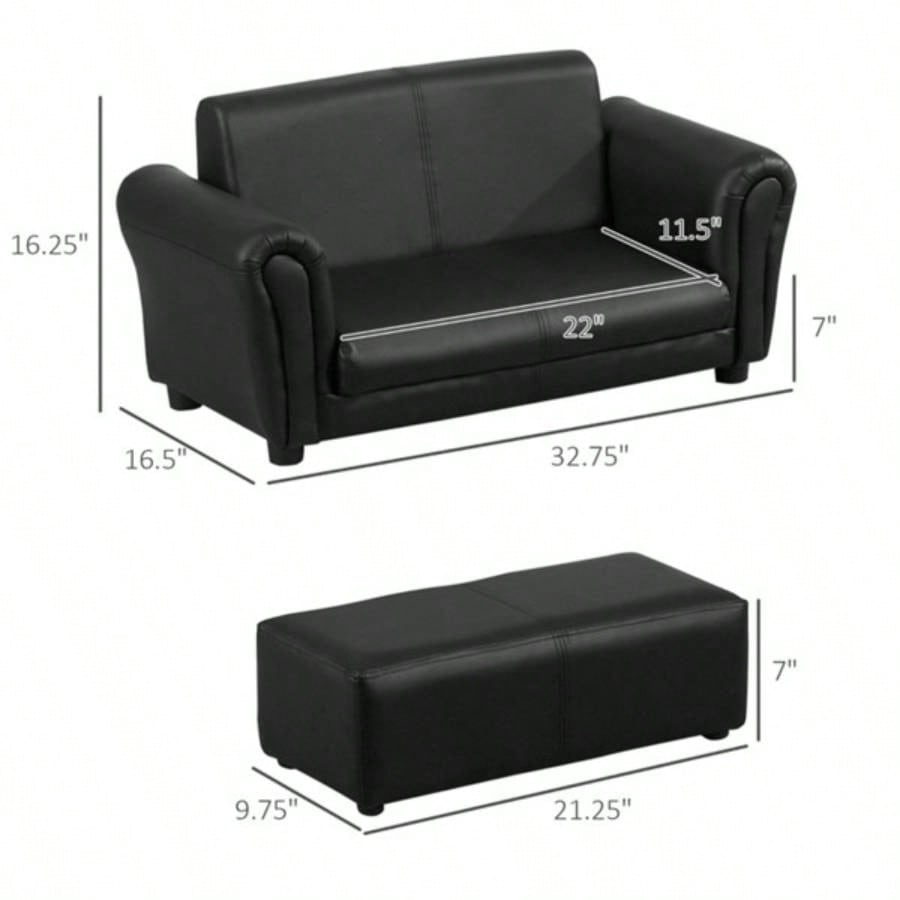 Kids Sofa Set with Footstool - Black Prohibited by