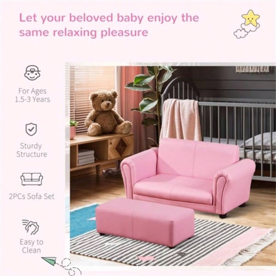 Kids Sofa Set with Footstool - Pink Prohibited by
