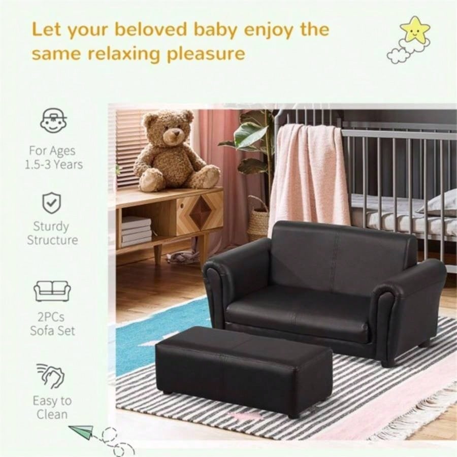Kids Sofa Set with Footstool - Black Prohibited by
