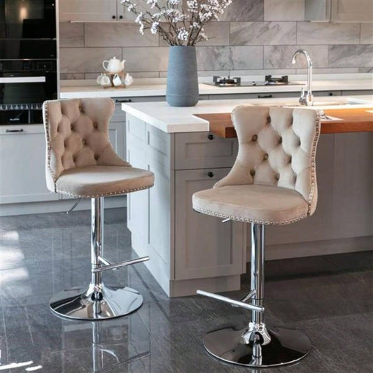Furniture, Swivel Velvet Barstools Adjusatble Height from 25 - 33 Inch, Modern Upholstered base Bar Stools with Backs Comfortable Tufted Home Pub and Kitchen IslandKhaki, Set of 2