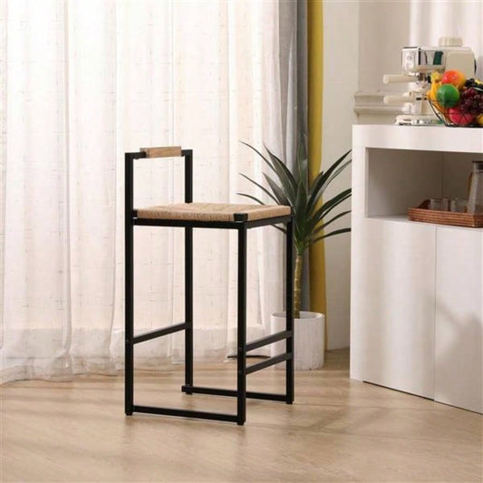 Set of 2 Bar Stools with Back Paper Rope Woven Counter Height Dining Chairs Kitchen, Home Paper Rope with Back