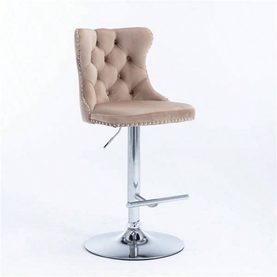 Furniture, Swivel Velvet Barstools Adjusatble Height from 25 - 33 Inch, Modern Upholstered base Bar Stools with Backs Comfortable Tufted Home Pub and Kitchen IslandKhaki, Set of 2
