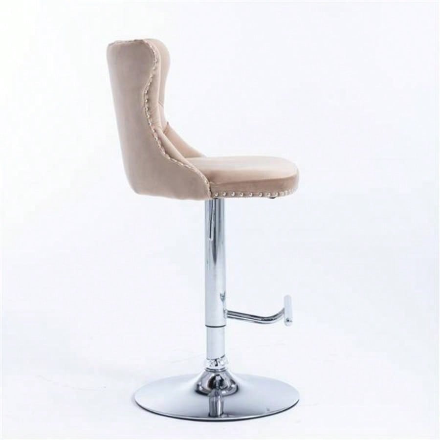 Furniture, Swivel Velvet Barstools Adjusatble Height from 25 - 33 Inch, Modern Upholstered base Bar Stools with Backs Comfortable Tufted Home Pub and Kitchen IslandKhaki, Set of 2