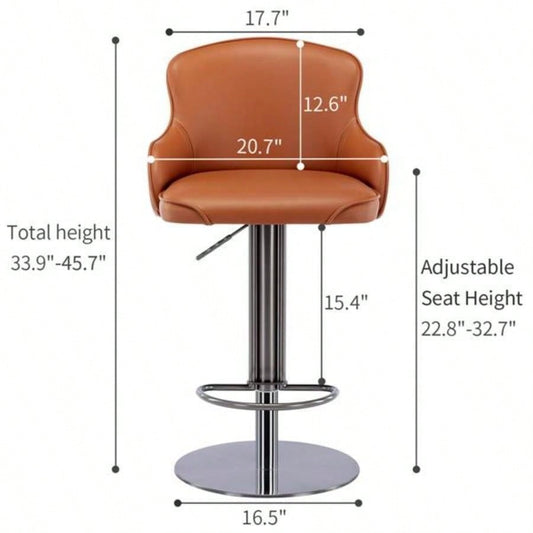 Black Titanium Stainless Steel Bar Stools, Grade Modern Leather Bar Chair with Backrest, Swivel Adjustable Height Kitchen Counter and Dining Room Brown 1pc