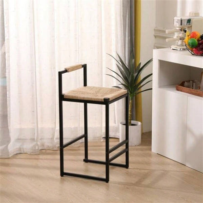 Set of 2 Bar Stools with Back Paper Rope Woven Counter Height Dining Chairs Kitchen, Home Paper Rope with Back