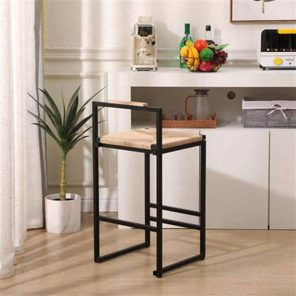 Set of 2 Bar Stools with Back Paper Rope Woven Counter Height Dining Chairs Kitchen, Home Paper Rope with Back