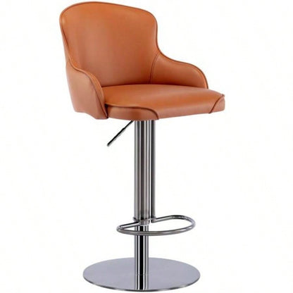 Black Titanium Stainless Steel Bar Stools, Grade Modern Leather Bar Chair with Backrest, Swivel Adjustable Height Kitchen Counter and Dining Room Brown 1pc