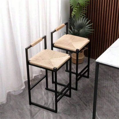 Set of 2 Bar Stools with Back Paper Rope Woven Counter Height Dining Chairs Kitchen, Home Paper Rope with Back