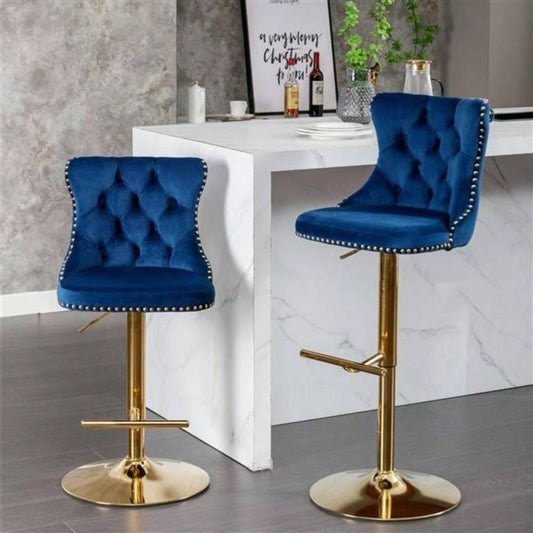 Furniture, Golden Swivel Velvet Barstools Adjusatble Height from 25 - 33 Inch, Modern Upholstered Bar Stools with Backs Comfortable Tufted Home Pub and Kitchen Island, Blue, Set of 2