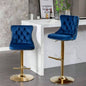 Furniture, Golden Swivel Velvet Barstools Adjusatble Height from 25 - 33 Inch, Modern Upholstered Bar Stools with Backs Comfortable Tufted Home Pub and Kitchen Island, Blue, Set of 2
