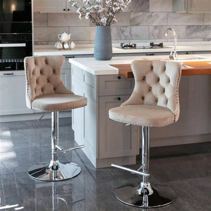 Furniture, Swivel Velvet Barstools Adjusatble Height from 25 - 33 Inch, Modern Upholstered base Bar Stools with Backs Comfortable Tufted Home Pub and Kitchen IslandKhaki, Set of 2