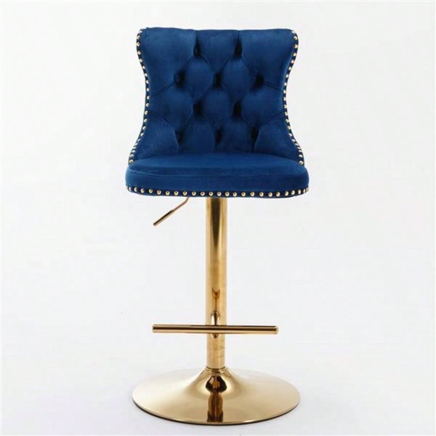 Furniture, Golden Swivel Velvet Barstools Adjusatble Height from 25 - 33 Inch, Modern Upholstered Bar Stools with Backs Comfortable Tufted Home Pub and Kitchen Island, Blue, Set of 2