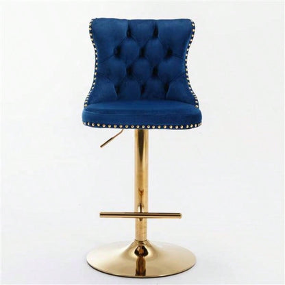 Furniture, Golden Swivel Velvet Barstools Adjusatble Height from 25 - 33 Inch, Modern Upholstered Bar Stools with Backs Comfortable Tufted Home Pub and Kitchen Island, Blue, Set of 2
