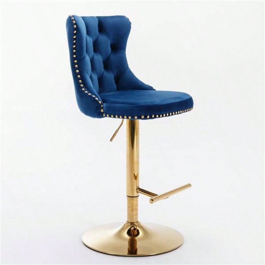 Furniture, Golden Swivel Velvet Barstools Adjusatble Height from 25 - 33 Inch, Modern Upholstered Bar Stools with Backs Comfortable Tufted Home Pub and Kitchen Island, Blue, Set of 2