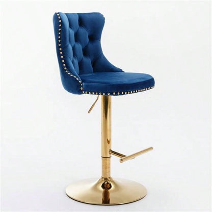 Furniture, Golden Swivel Velvet Barstools Adjusatble Height from 25 - 33 Inch, Modern Upholstered Bar Stools with Backs Comfortable Tufted Home Pub and Kitchen Island, Blue, Set of 2