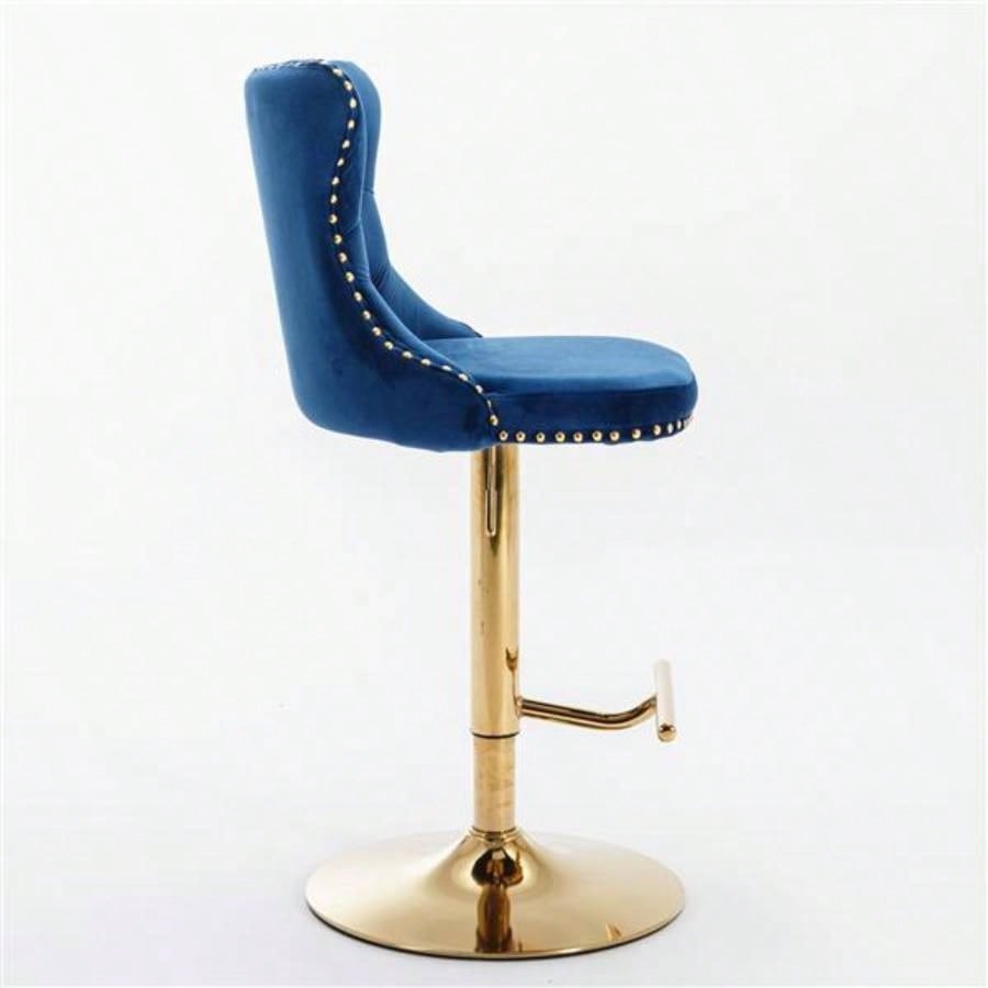 Furniture, Golden Swivel Velvet Barstools Adjusatble Height from 25 - 33 Inch, Modern Upholstered Bar Stools with Backs Comfortable Tufted Home Pub and Kitchen Island, Blue, Set of 2