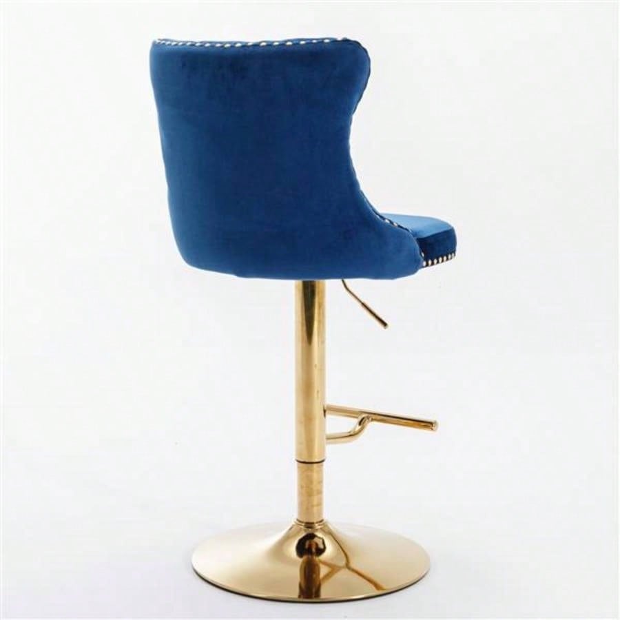 Furniture, Golden Swivel Velvet Barstools Adjusatble Height from 25 - 33 Inch, Modern Upholstered Bar Stools with Backs Comfortable Tufted Home Pub and Kitchen Island, Blue, Set of 2