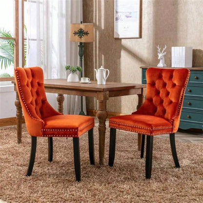 Modern, High - end Tufted Solid Wood Contemporary Velvet Upholstered Dining Chair with Wood Nailhead Trim 2 - Pcs Set, Orange
