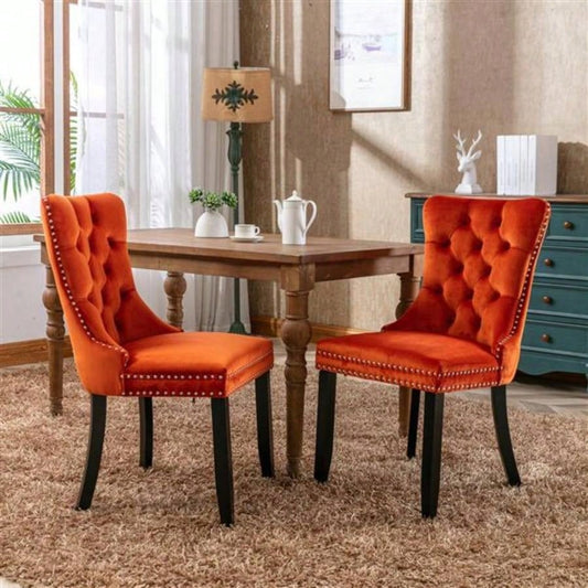 Modern, High - end Tufted Solid Wood Contemporary Velvet Upholstered Dining Chair with Wood Nailhead Trim 2 - Pcs Set, Orange