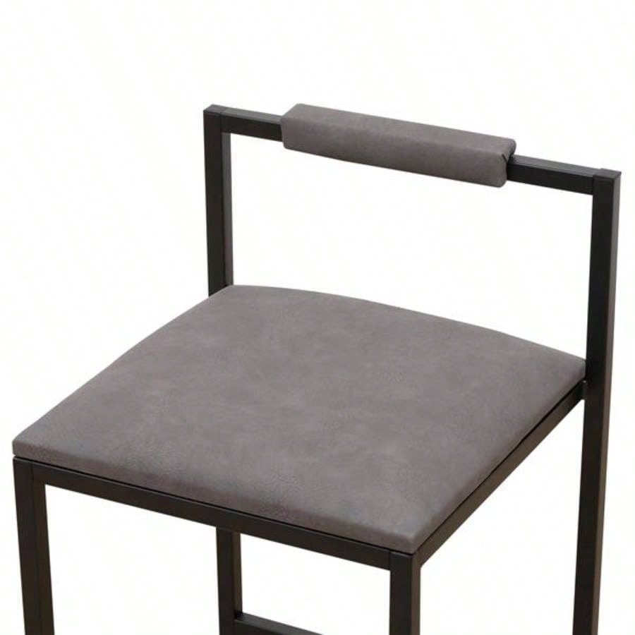Set of 2 Counter Height Barstools Kitchen Island Stools with Back Modern Armless Metal PU Gray Upholstered Chairs Gray with Back