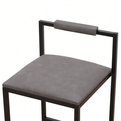 Set of 2 Counter Height Barstools Kitchen Island Stools with Back Modern Armless Metal PU Gray Upholstered Chairs Gray with Back