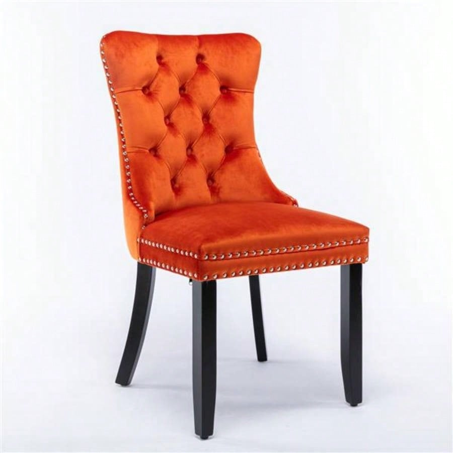 Modern, High - end Tufted Solid Wood Contemporary Velvet Upholstered Dining Chair with Wood Nailhead Trim 2 - Pcs Set, Orange