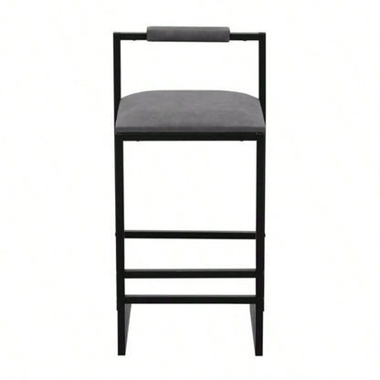 Set of 2 Counter Height Barstools Kitchen Island Stools with Back Modern Armless Metal PU Gray Upholstered Chairs Gray with Back