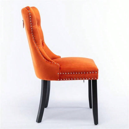 Modern, High - end Tufted Solid Wood Contemporary Velvet Upholstered Dining Chair with Wood Nailhead Trim 2 - Pcs Set, Orange