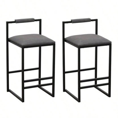 Set of 2 Counter Height Barstools Kitchen Island Stools with Back Modern Armless Metal PU Gray Upholstered Chairs Gray with Back