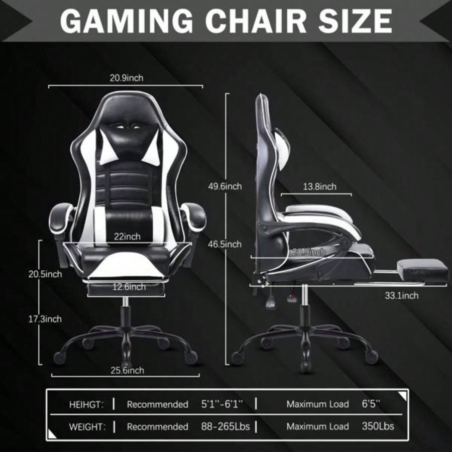 Gaming Chair, Ergonomic Video Game Chair Adults, Adjustable Height Pu Leather Gamer Chair Office Desk Chair, Computer Chair with Wheels