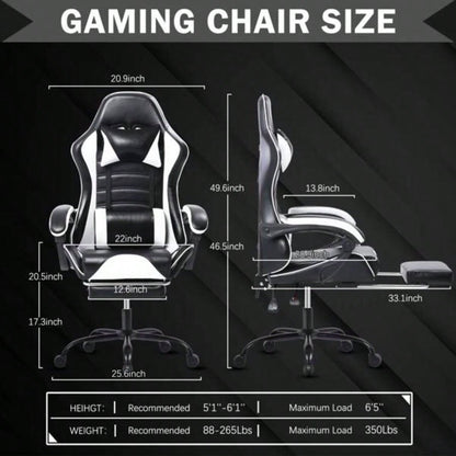Gaming Chair, Ergonomic Video Game Chair Adults, Adjustable Height Pu Leather Gamer Chair Office Desk Chair, Computer Chair with Wheels