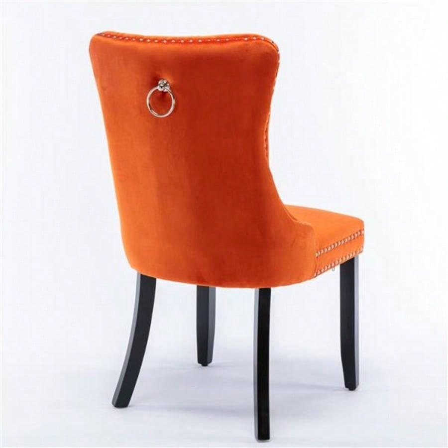 Modern, High - end Tufted Solid Wood Contemporary Velvet Upholstered Dining Chair with Wood Nailhead Trim 2 - Pcs Set, Orange