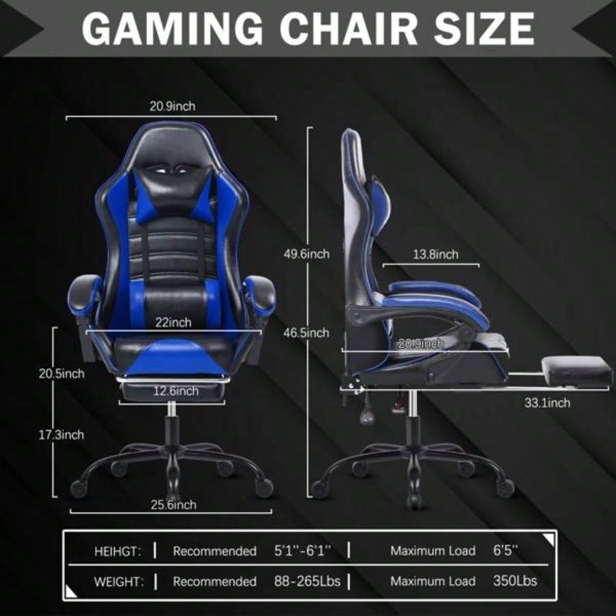 Gaming Chair, Computer Chair with Wheels, Adjustable Height Pu Leather Gamer Chair Office Desk Chair, Ergonomic Video Game Chair Adults