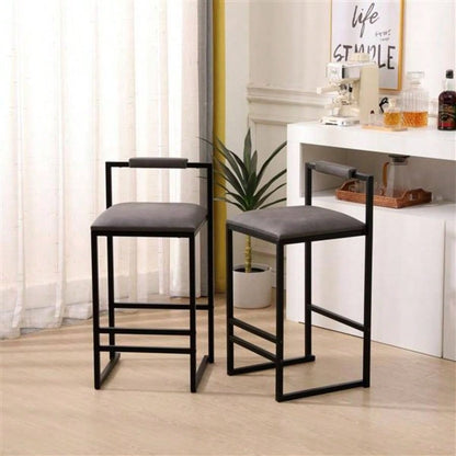 Set of 2 Counter Height Barstools Kitchen Island Stools with Back Modern Armless Metal PU Gray Upholstered Chairs Gray with Back