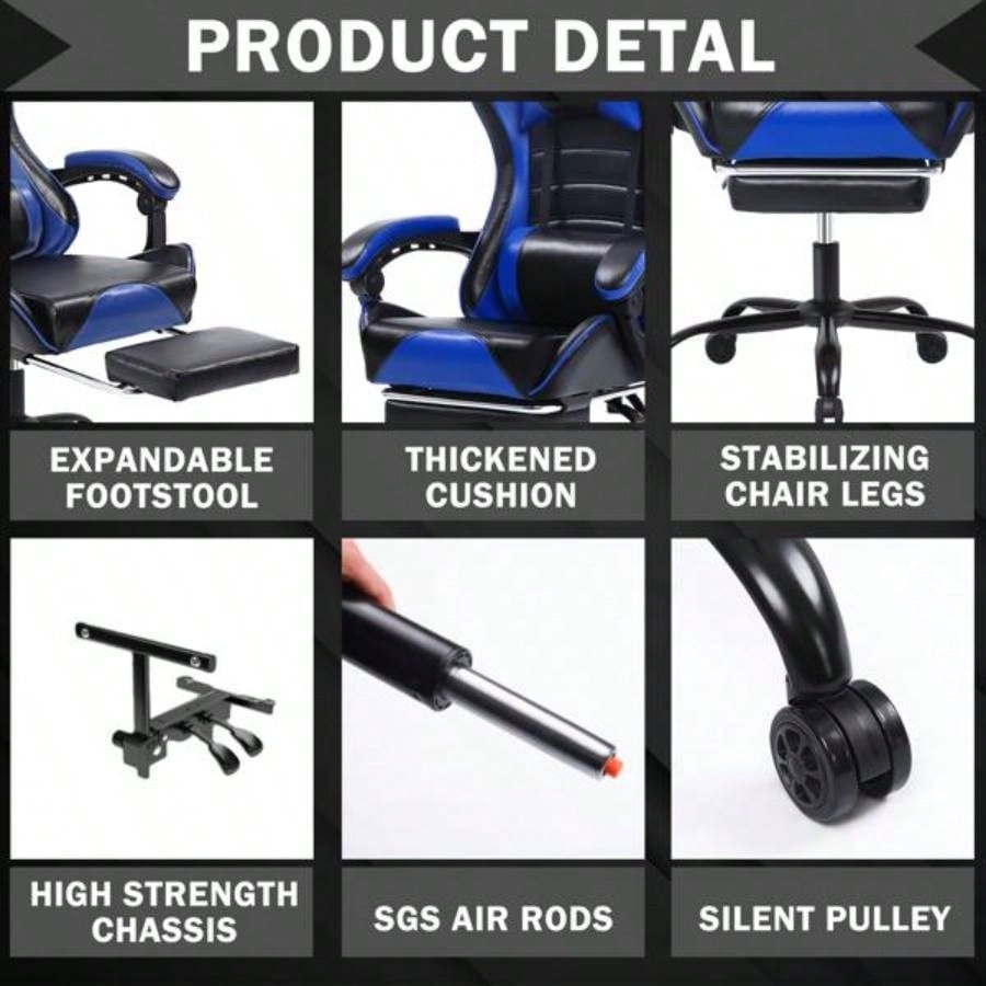 Gaming Chair, Computer Chair with Wheels, Adjustable Height Pu Leather Gamer Chair Office Desk Chair, Ergonomic Video Game Chair Adults