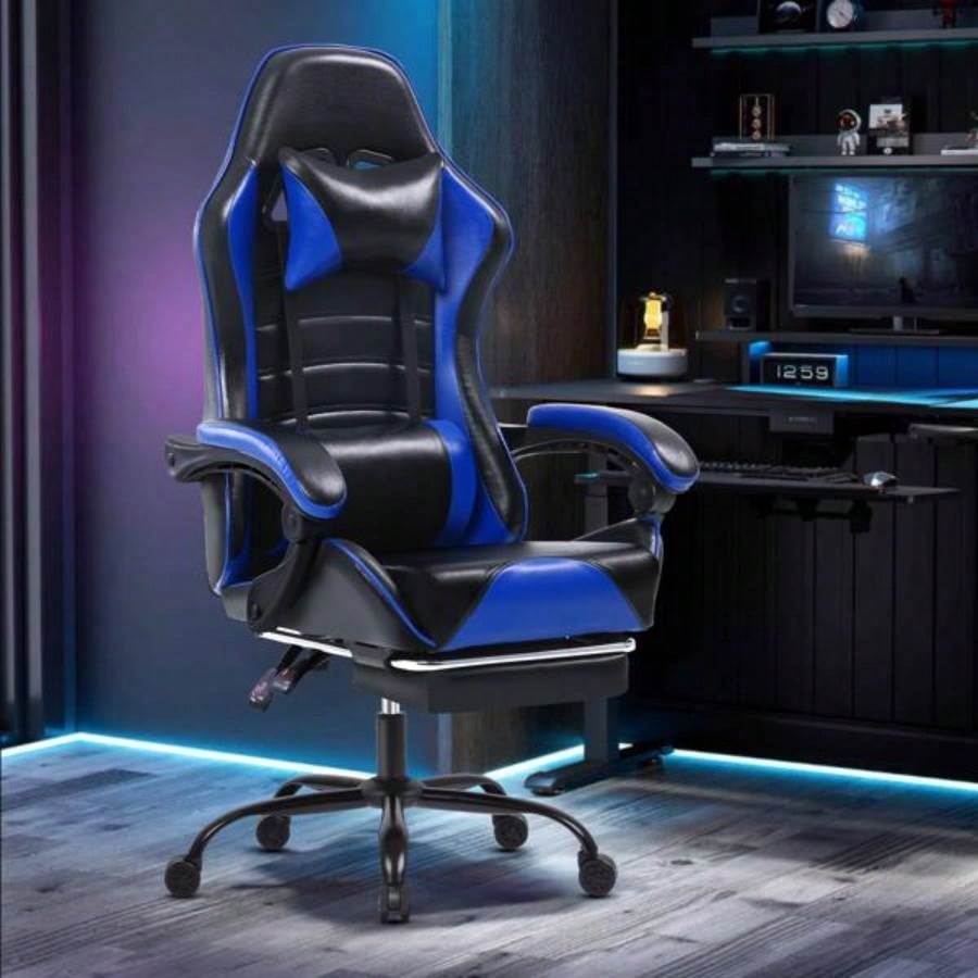 Gaming Chair, Computer Chair with Wheels, Adjustable Height Pu Leather Gamer Chair Office Desk Chair, Ergonomic Video Game Chair Adults