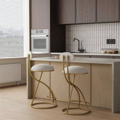 Round Bar Stool Armless Velvet Barstools with Back Set of 2 Upholstered Counter Chair Dining Room, Kitchen Island Gold Creamy White