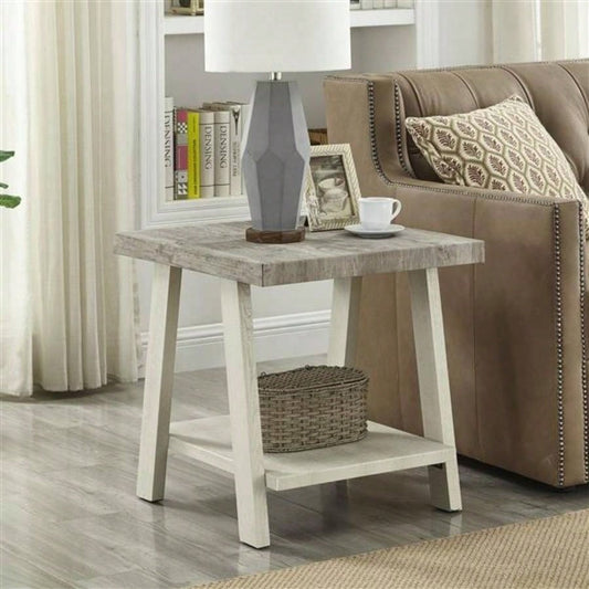 Athens Contemporary Two - Tone Wood Shelf End Table in Weathered Gray and Beige