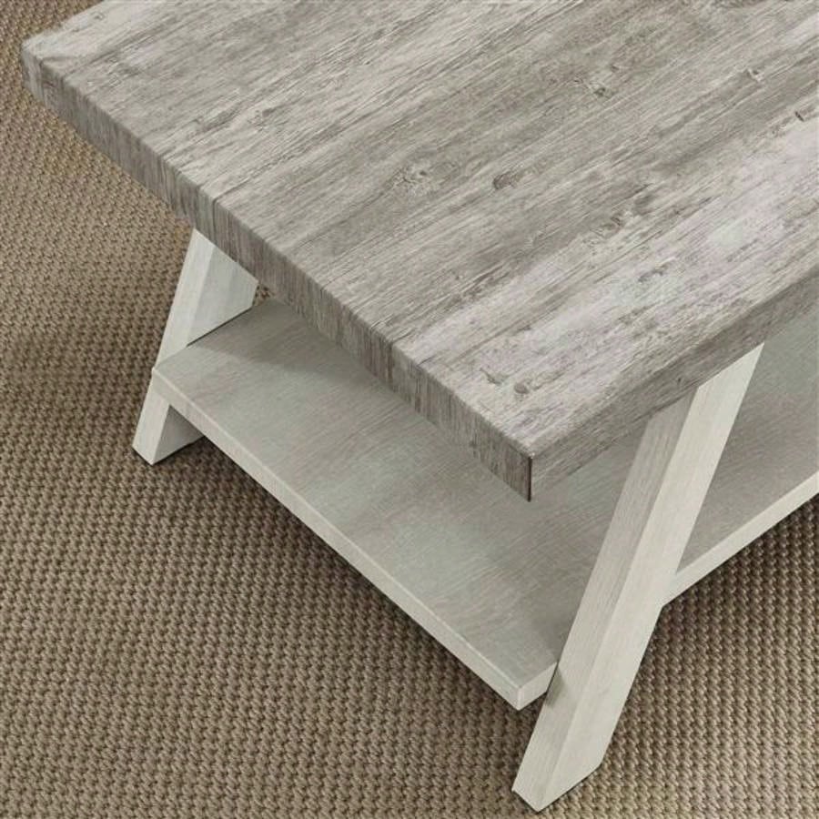 Athens Contemporary Two - Tone Wood Shelf End Table in Weathered Gray and Beige