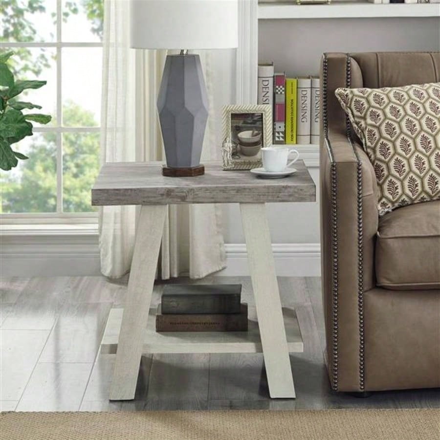 Athens Contemporary Two - Tone Wood Shelf End Table in Weathered Gray and Beige