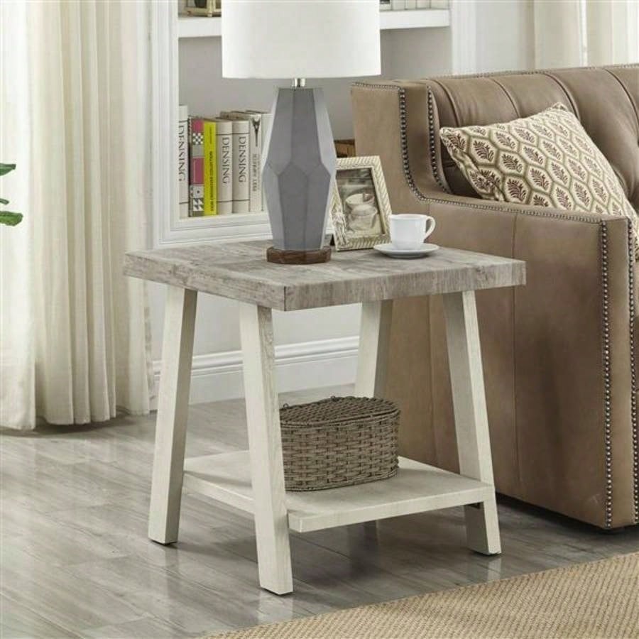 Athens Contemporary Two - Tone Wood Shelf End Table in Weathered Gray and Beige