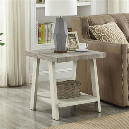Athens Contemporary Two - Tone Wood Shelf End Table in Weathered Gray and Beige