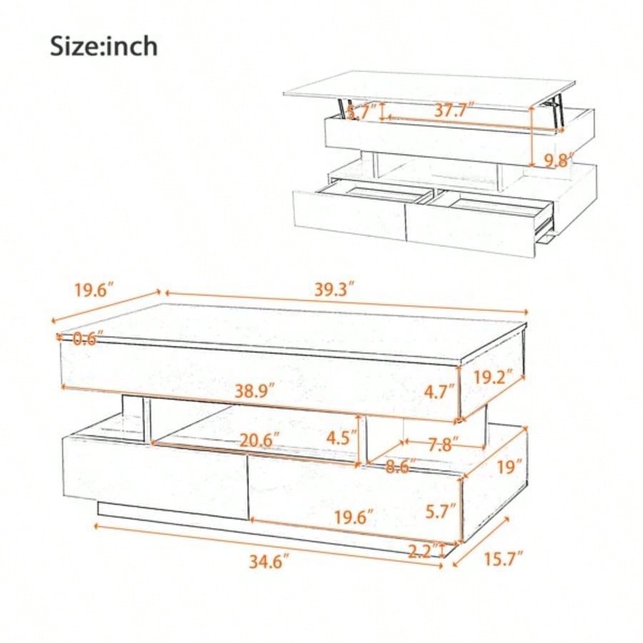 Lift - Top Coffee Table with 2 Drawers, Modern Coffee Table with Adequate Hidden Compartment, Multi - Functional Lift - Top Coffee Table with High - Gloss Living Room