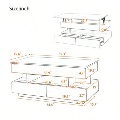 Lift - Top Coffee Table with 2 Drawers, Modern Coffee Table with Adequate Hidden Compartment, Multi - Functional Lift - Top Coffee Table with High - Gloss Living Room