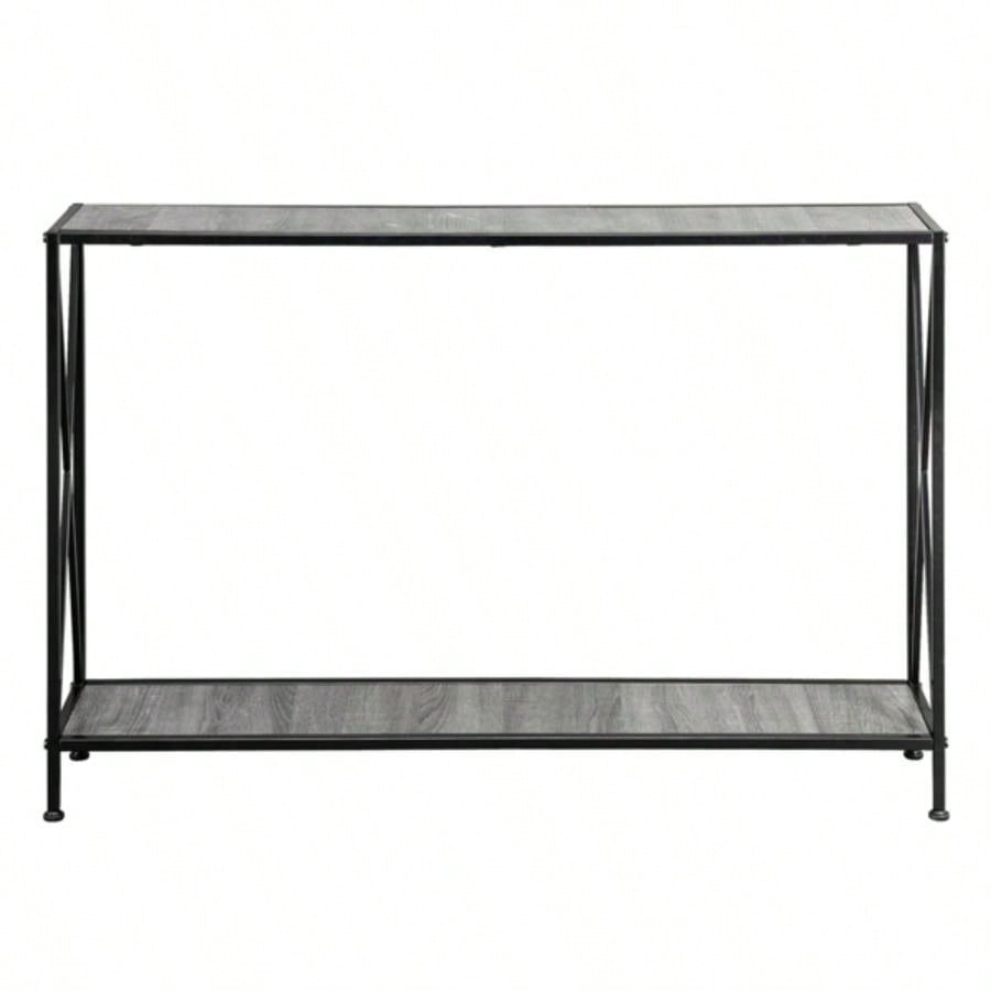 Artisasset MDF Countertop Black Wrought Iron Base 2 Layers Forked Console Table