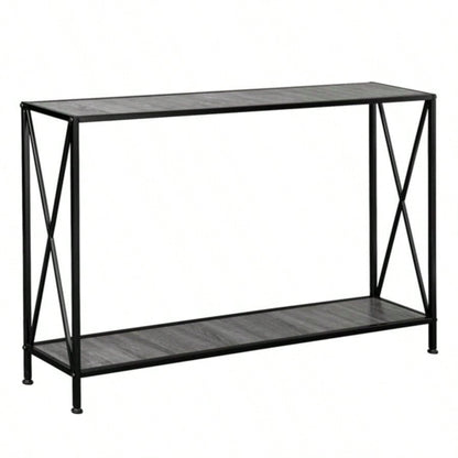 Artisasset MDF Countertop Black Wrought Iron Base 2 Layers Forked Console Table