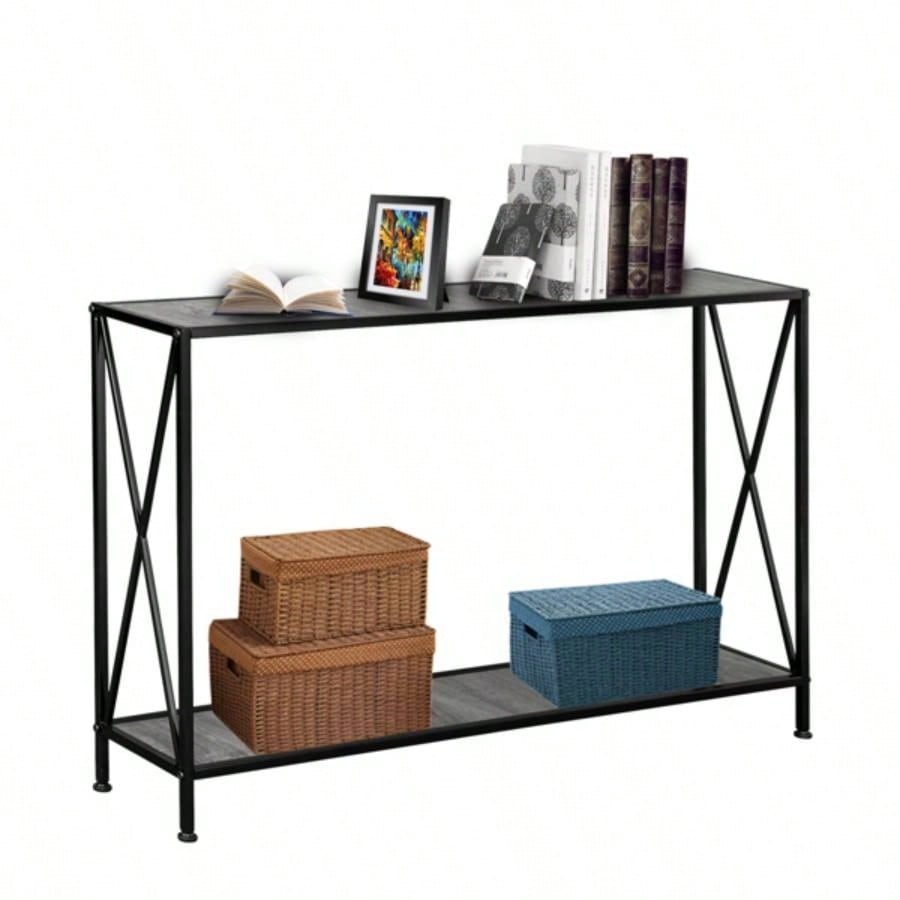 Artisasset MDF Countertop Black Wrought Iron Base 2 Layers Forked Console Table