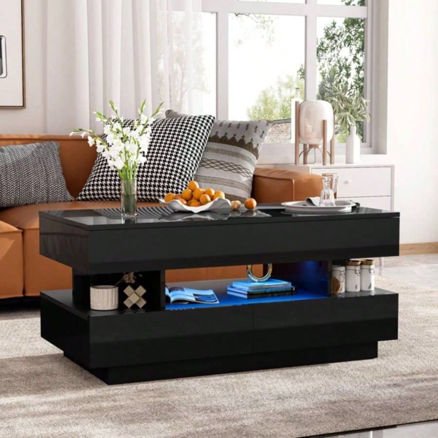 Lift - Top Coffee Table with 2 Drawers, Modern Coffee Table with Adequate Hidden Compartment, Multi - Functional Lift - Top Coffee Table with High - Gloss Living Room