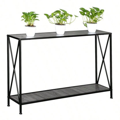 Artisasset MDF Countertop Black Wrought Iron Base 2 Layers Forked Console Table