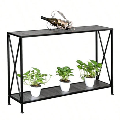 Artisasset MDF Countertop Black Wrought Iron Base 2 Layers Forked Console Table